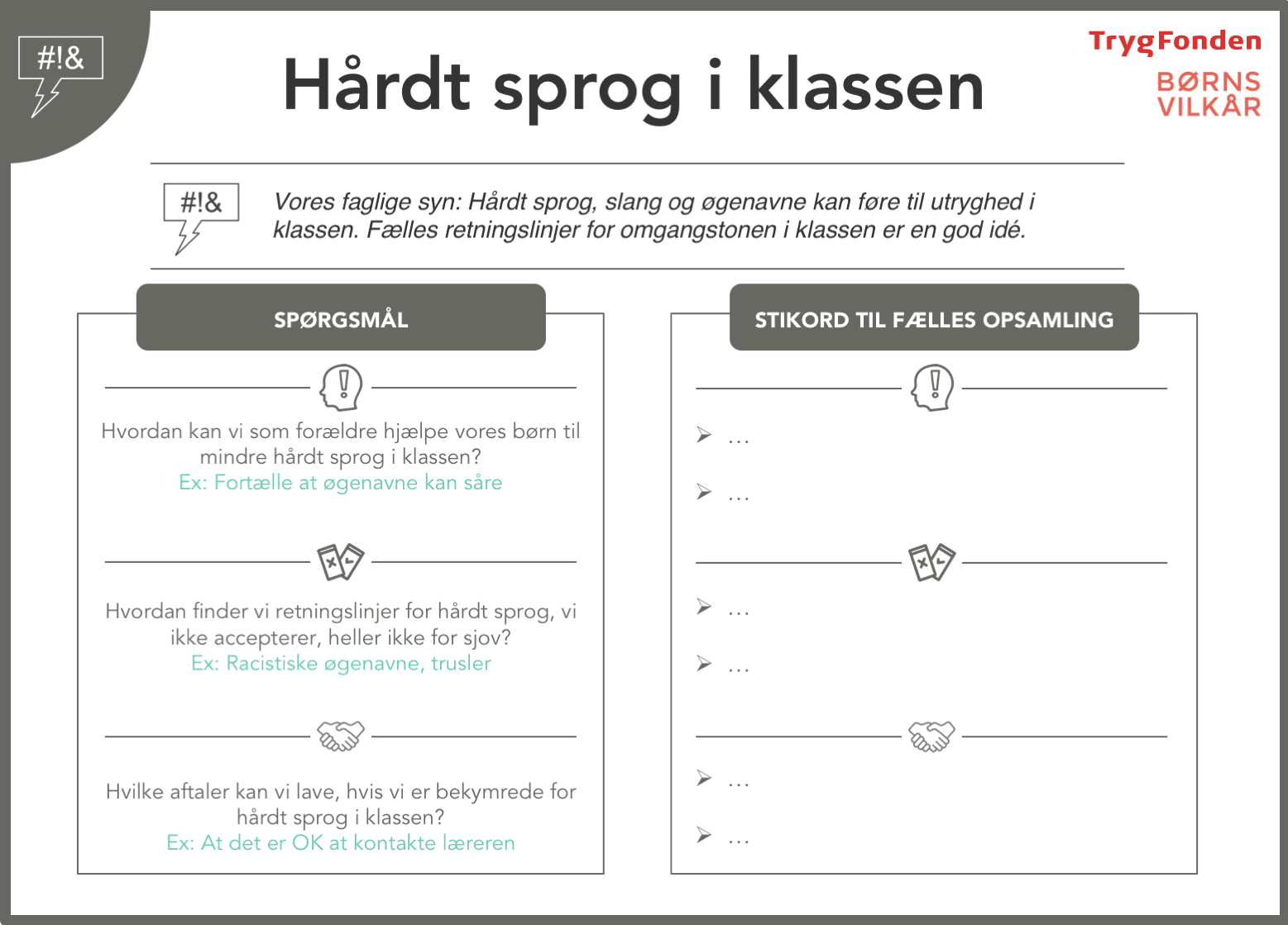 Dialogkort om det hårde sprog i klassen.