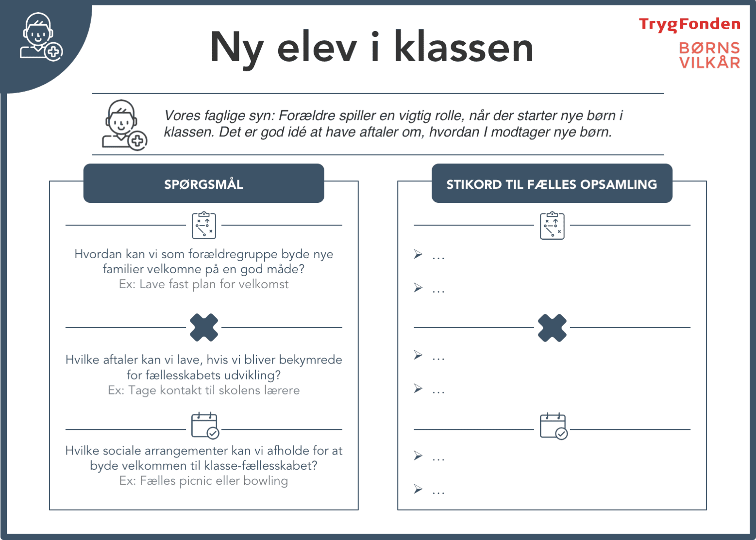 Dialogkort om at få en ny elev i klassen.