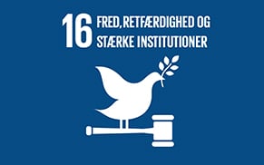Logo for FN's 16. verdensmål: Fred, retfærdighed og stærke institutioner.