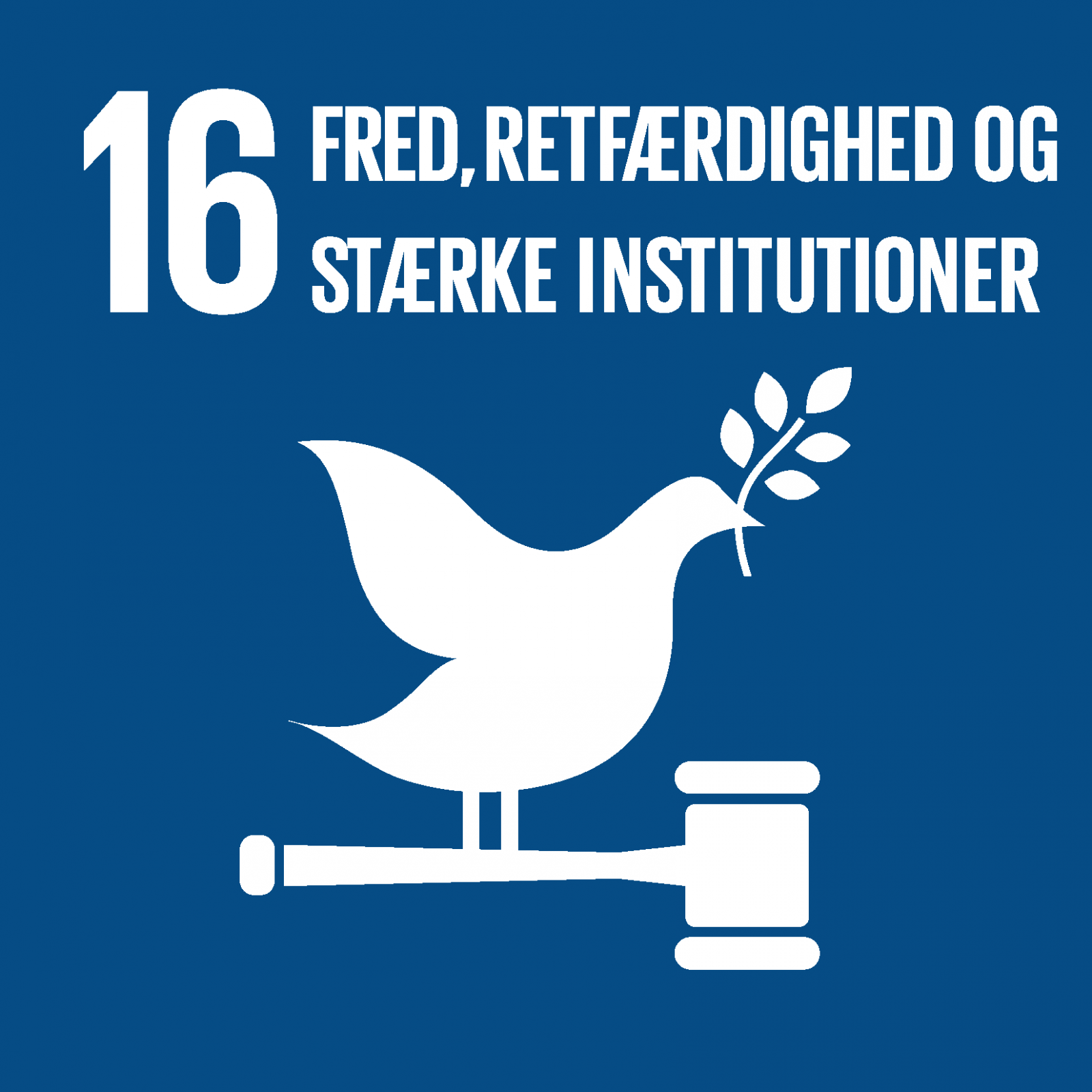 Ikon for FN's 16. verdensmål: Fred, retfærdighed og stærke institutioner.