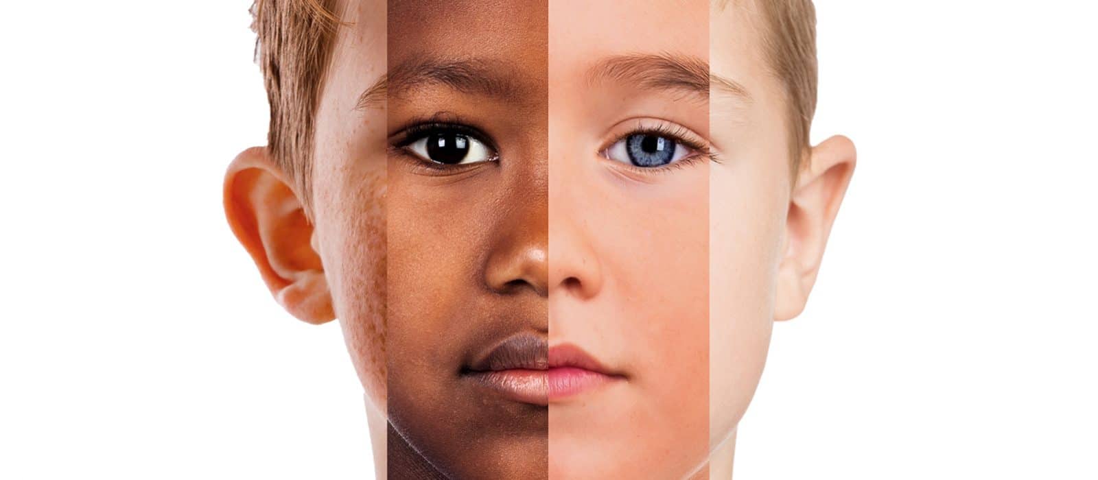 Collage af børn fra forskellige etniske baggrundes ansigter