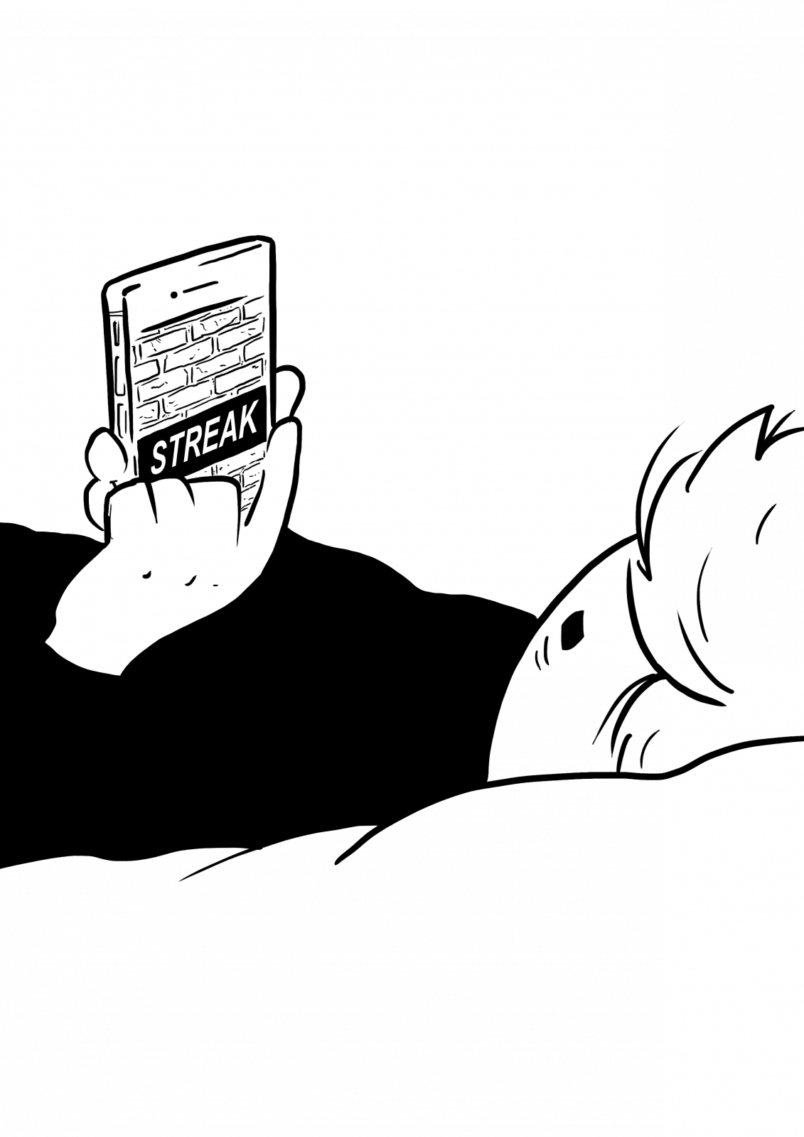 Tegning af dreng der sender streak på snapchat