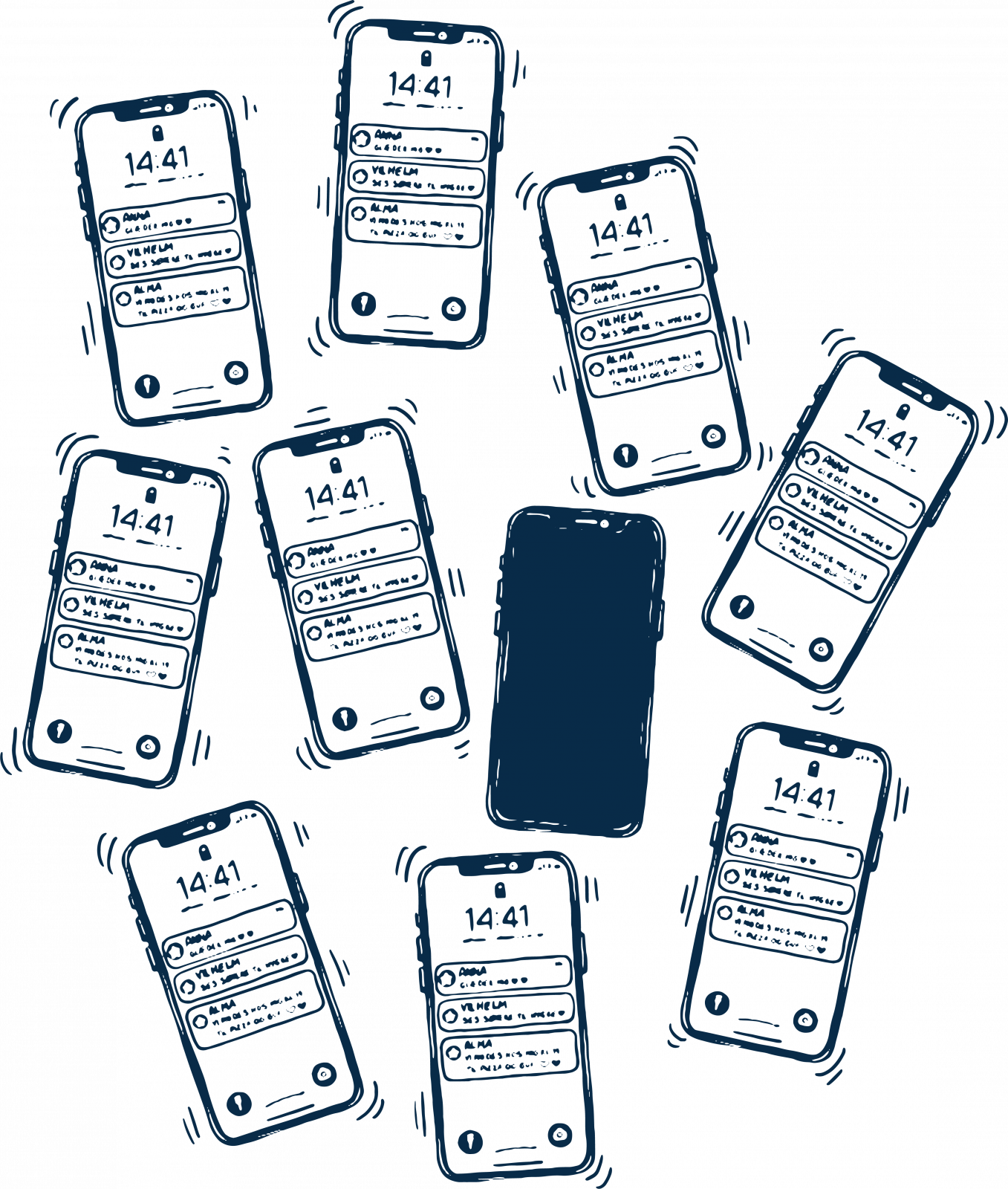 Tegning af 10 telefoner