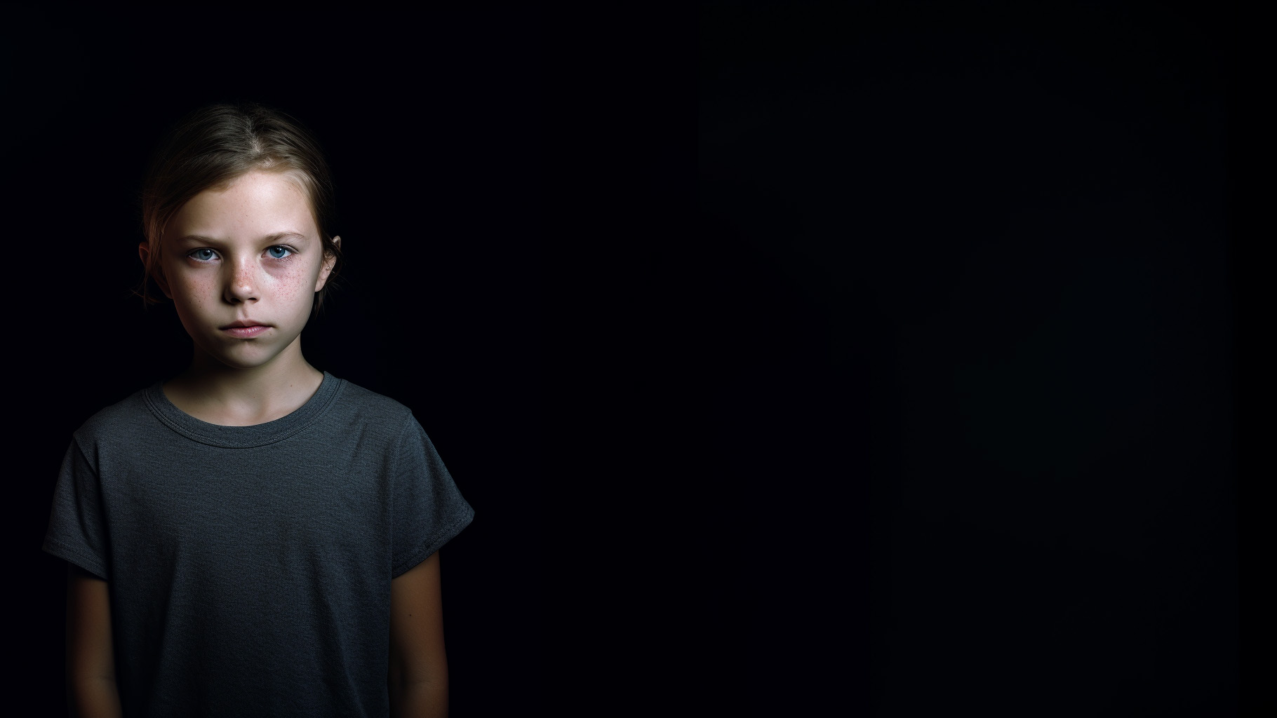 Pige på sort baggrund kigger ind i kameraet