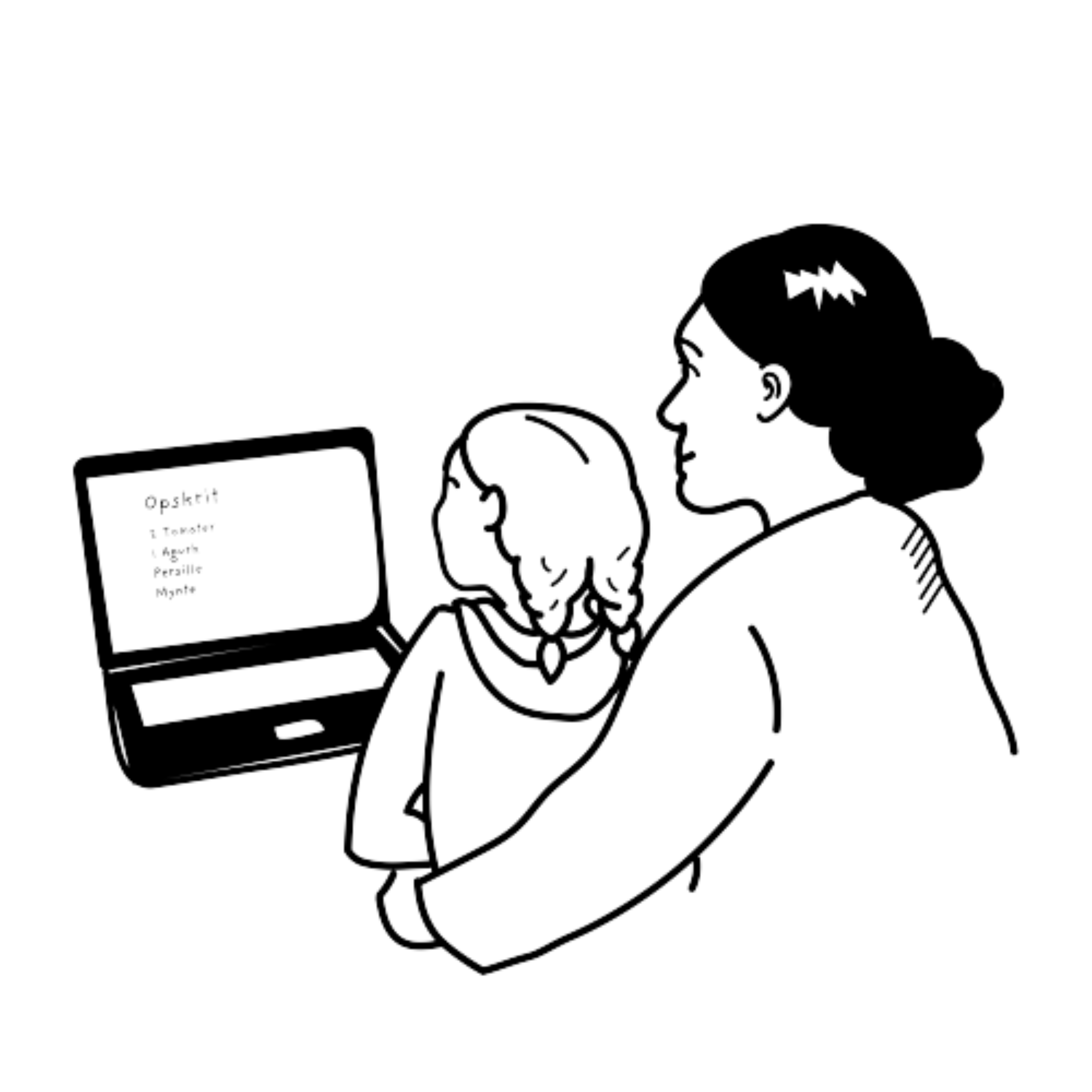 Mor og datter kigger på en laptop
