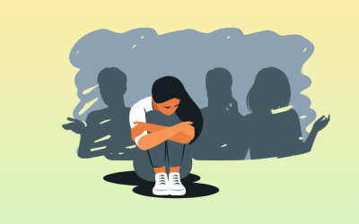Tegning af grønlands pige der sidder på hug og er trist