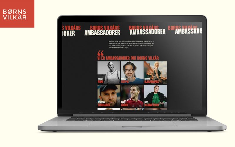Laptop med billede af Børns Vilkårs nye ambassadøre