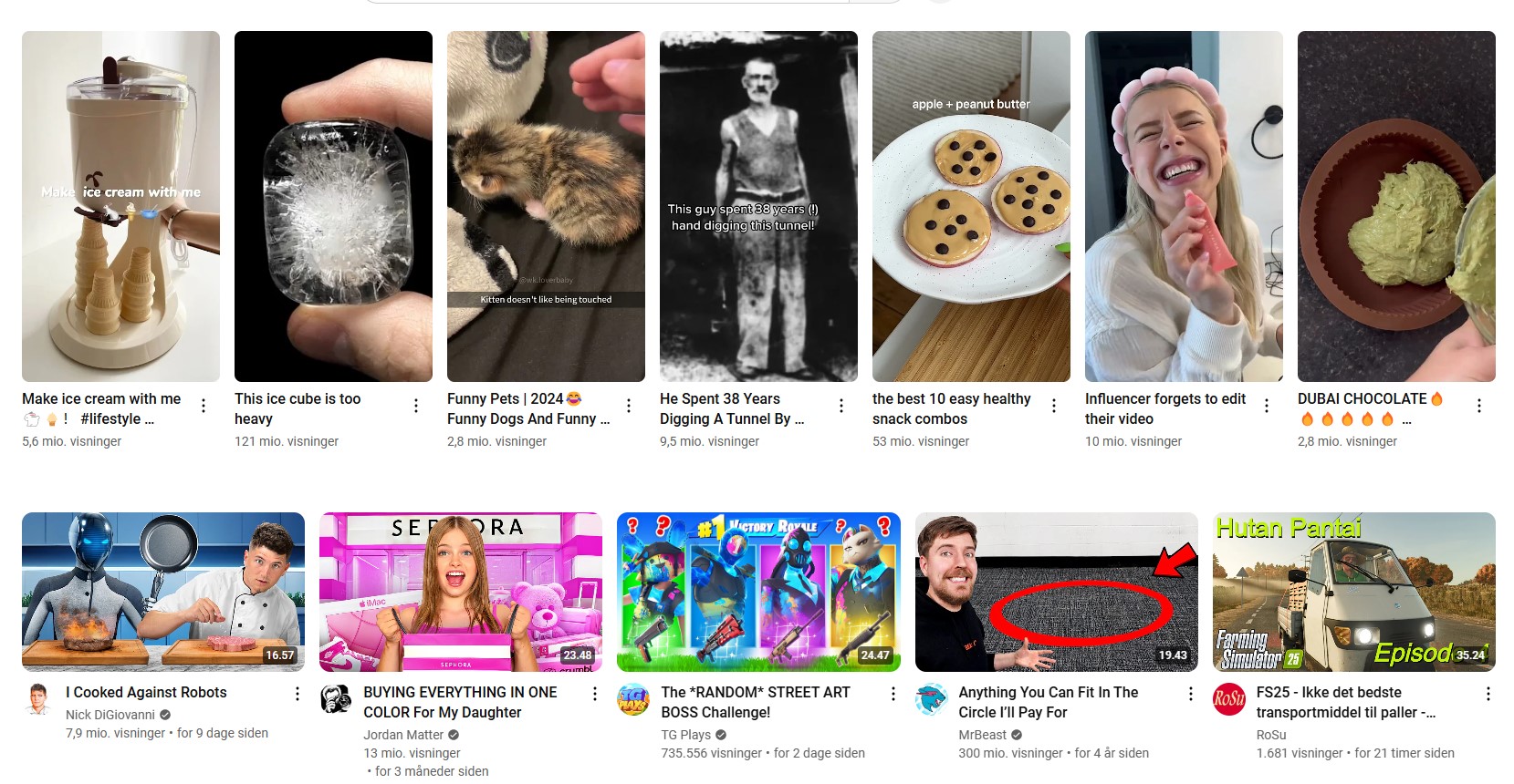 Skærmbillede fra en 9-årigs YouTube-profil.