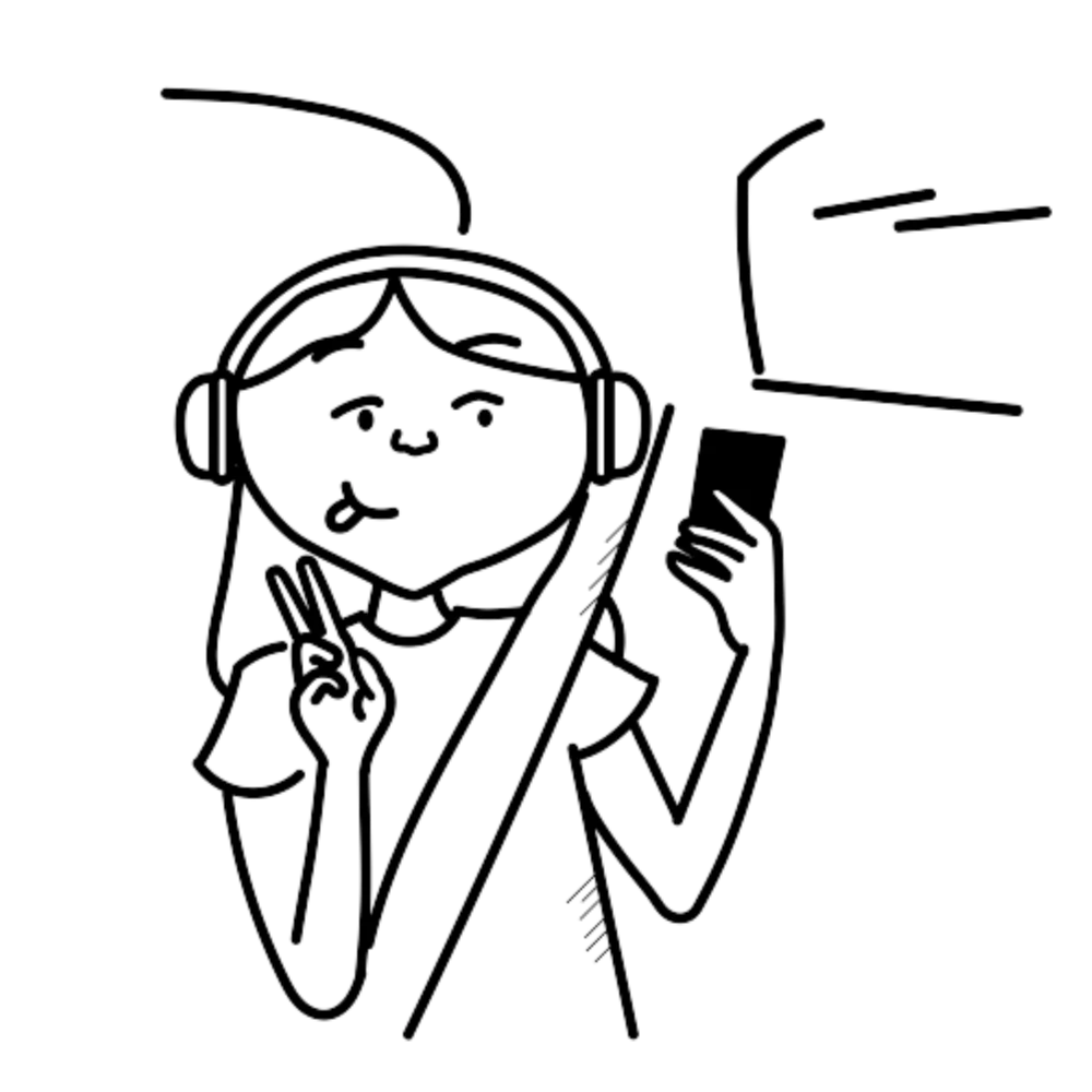 Tegning af en pige med headset på der tager et selfie