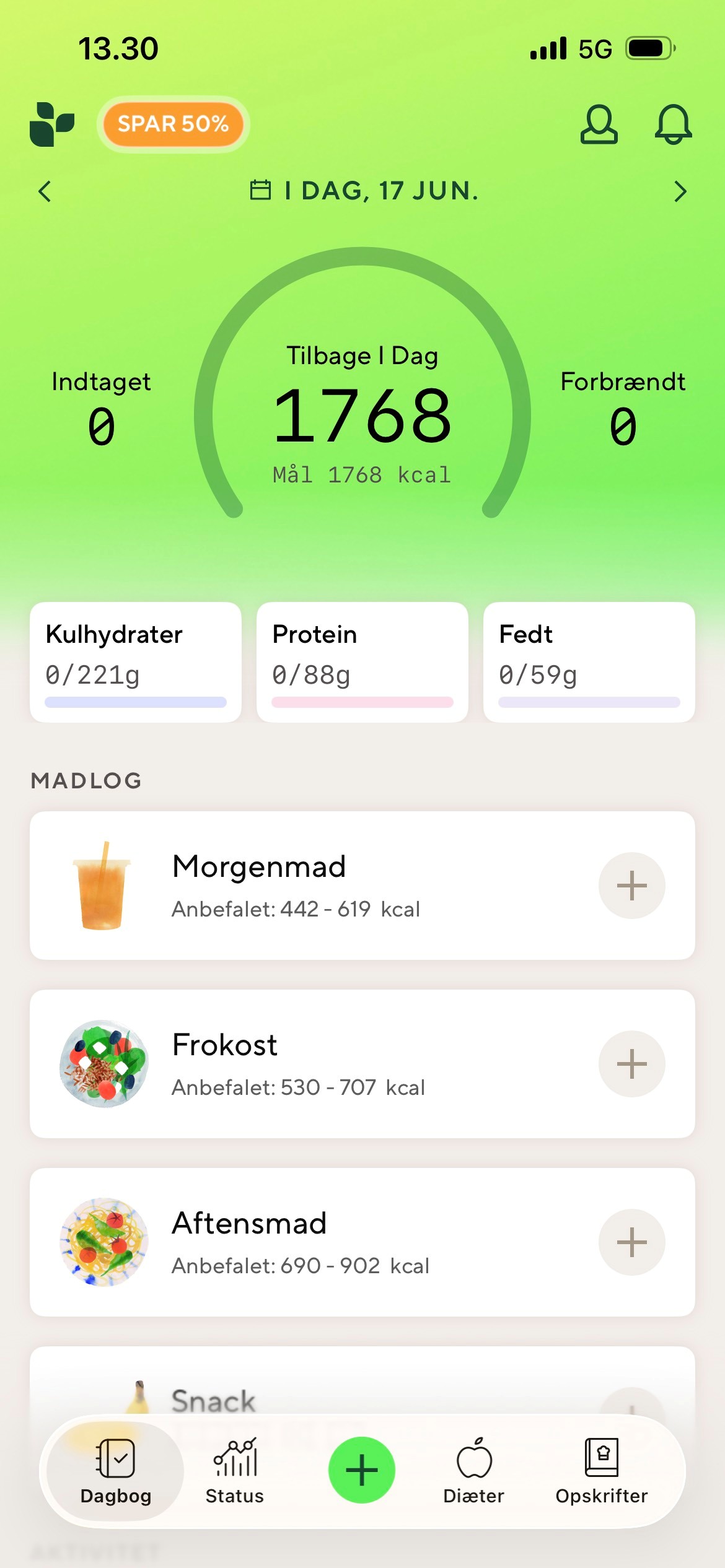 Screenshot fra LifeSum appen