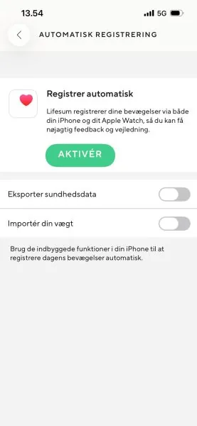 Screenshot fra LifeSum appen